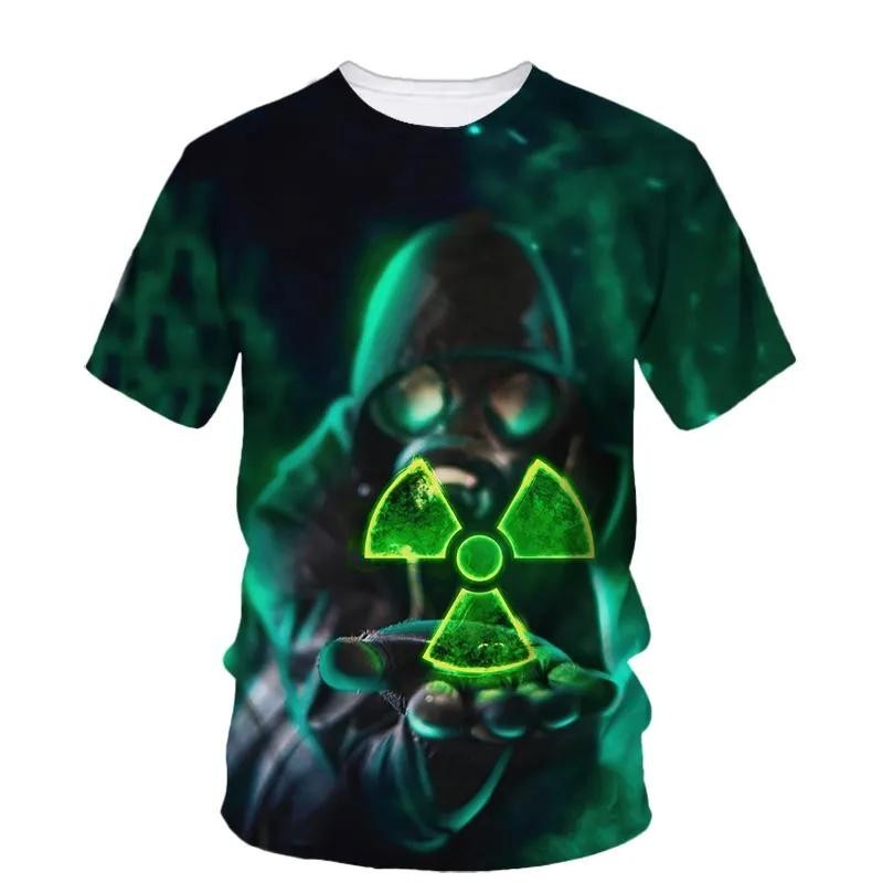 時尚熱銷生化危機核輻射標誌圖形男士t恤3do領個性危險警告上衣6xl