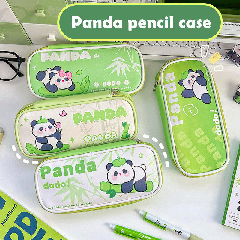 卡通 熊貓系列 雙層筆袋 學生 便攜 大容量筆袋 文具盒 鉛筆盒 防水PU材質 清新 貓熊图案 多層筆袋