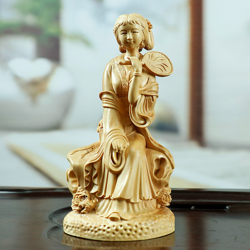 黃楊木雕擺件中式家居飾品天然實木工藝品把玩人物紅樓夢美女寶釵
