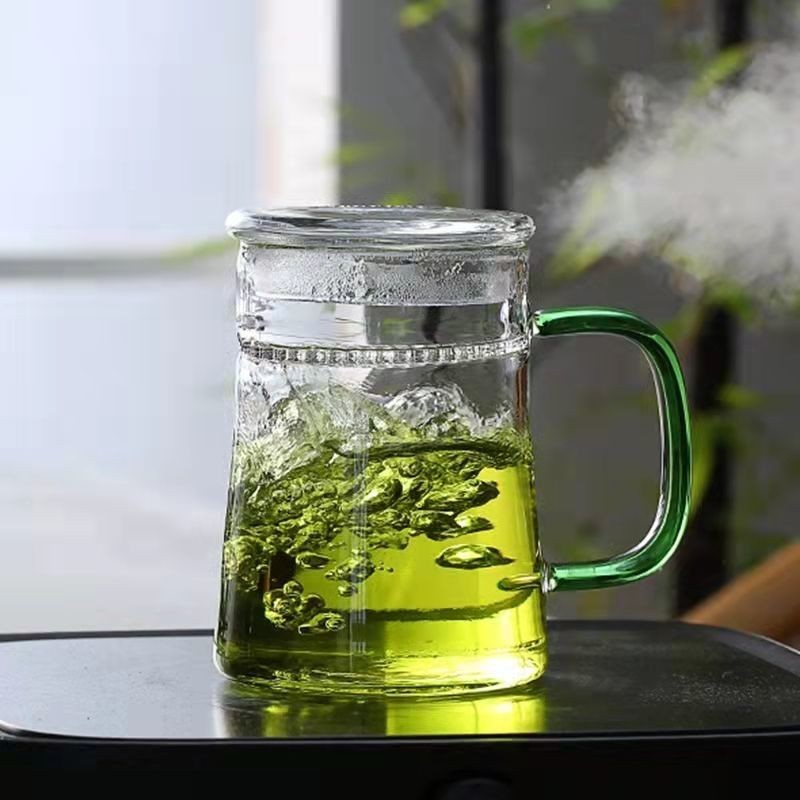 加厚月牙杯玻璃水杯大容量茶水分離過濾泡茶杯子帶把辦公室耐熱杯