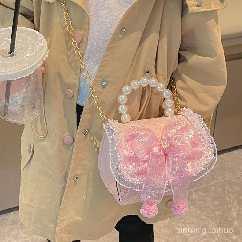 新款甜美時尚洋氣艾莎公主蝴蝶結手提斜背包包 GCVV