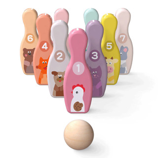 兒童益智玩具 戶外運動玩具 木質球數字積木 動物多彩保齡球玩具