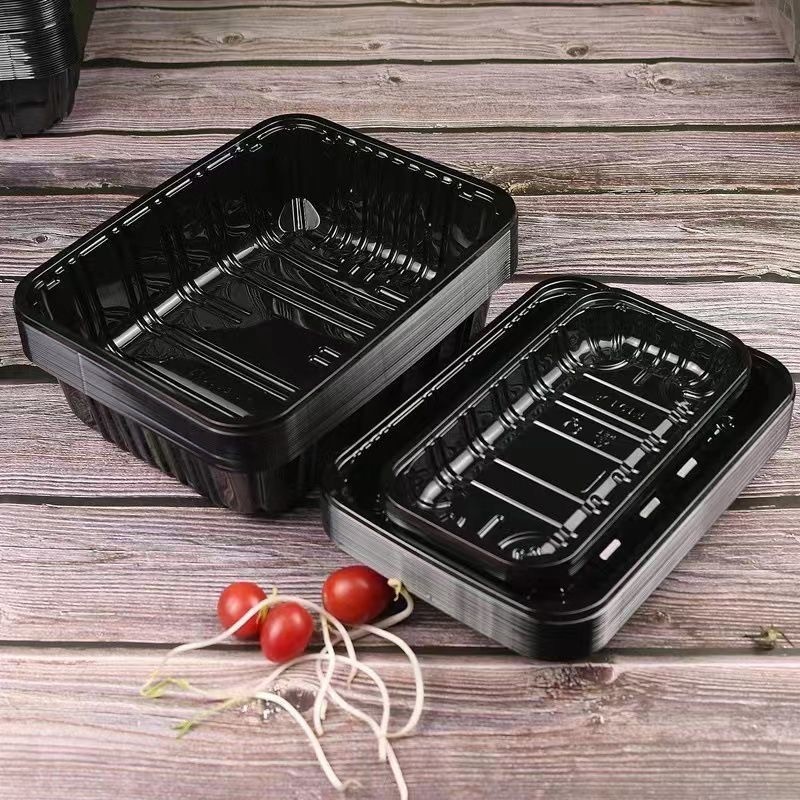 【托盤】一次性塑膠托盤黑色超市生鮮水果蔬菜食品級打包盒保鮮長方形托盤