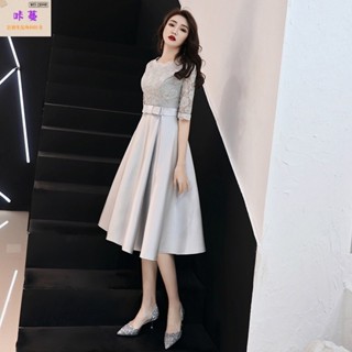 臺灣發貨 伴娘服中長款韓版灰色伴娘團禮服姐妹裙顯瘦洋裝女春酒尾牙洋裝 質量保證