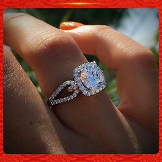 Ppsv❤奢華女士方晶鋯石鑲嵌方形手指戒指婚禮派對珠寶禮物