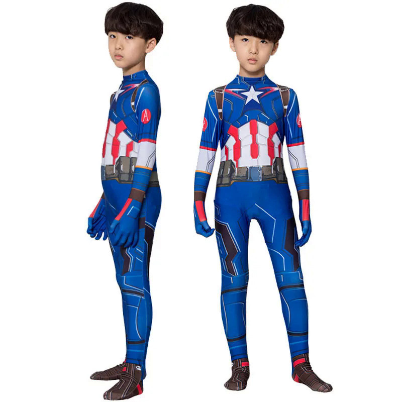 美國隊長服裝兒童超級英雄美國隊長角色扮演服裝連身衣盾牌成人 Zenti 萬聖節兒童服裝