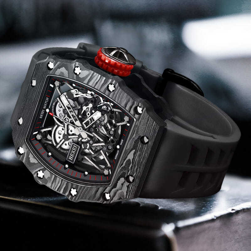 [現貨]BEXEI瑞士十大品牌理查德鏤空全自動手錶男機械錶炭纖維米勒男表
