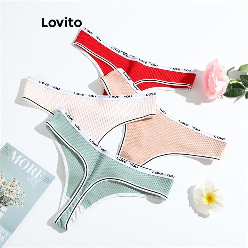 Lovito 女士休閒字母撞色綁帶內褲 LNL43121