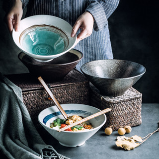 創意日式拉麵碗家用湯麵陶瓷碗大號喇叭碗商用斗笠碗餐具套裝批發！