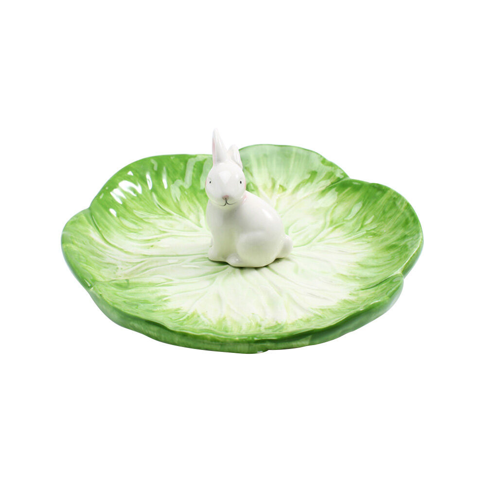 有貨兒童陶瓷盤大白菜設計餐盤食物拼盤配兔子甜點水果沙拉(綠色)