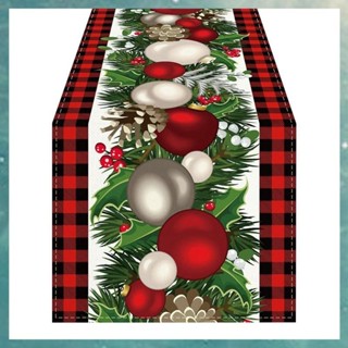 (W J N P )亞麻紅黑格子聖誕桌旗 72 英寸長