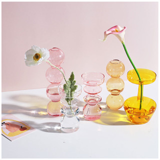 Ins北歐玻璃泡泡花瓶插花創意球形花瓶家用水培植物玻璃瓶客廳裝飾乾花擺件透明花瓶