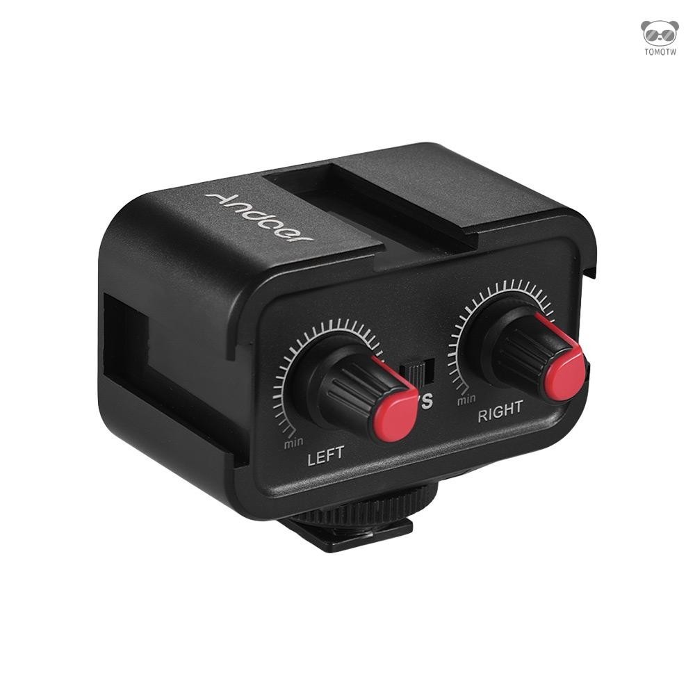 Andoer WS-VS 雙通道麥克風音頻混音器適配器和冷靴安裝集線器 3.5 毫米立體聲輸出,適用於數碼單反相機攝像機