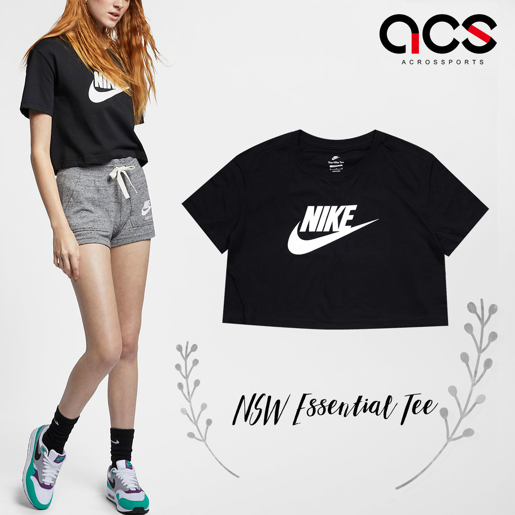 Nike 短袖 NSW Essential 女款 黑 短T 棉質 短版 基本款 【ACS】 BV6176-010
