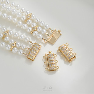 宏雲Hongyun-Ala- 強保色14K包金微鑲鋯石插片式三排珍珠扣diy手鍊項鍊飾品扣配件