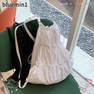 BLUEMIN1書包,打褶大容量單肩包,休閒防水純色背包婦女