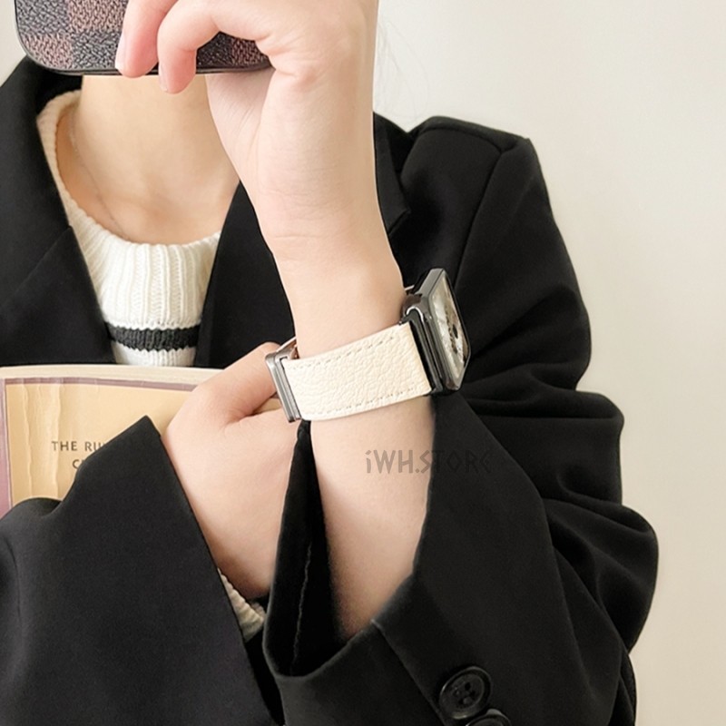 小羊皮磁吸錶帶 荔枝紋真皮錶帶 適用 小米手環 8 pro 錶帶 小米8 pro 替換錶帶 Xiaomi 8 Pro錶帶