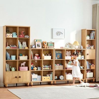 林氏兒童書櫃實木儲物櫃落地整理收納柜子格子柜自由組合書架