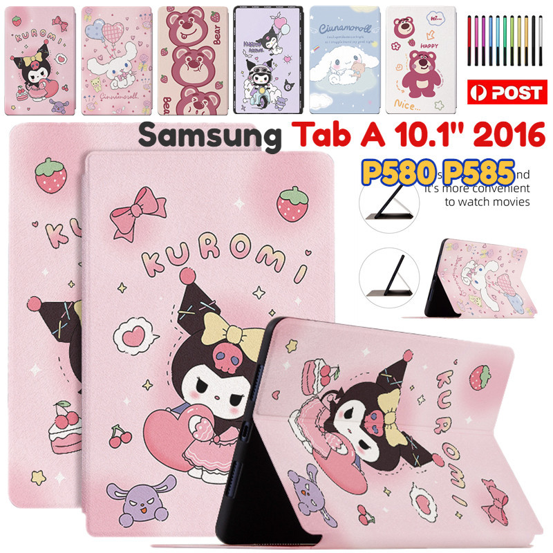 SAMSUNG 三星 Galaxy Tab A 10.1 2016 SM-P580 SM-P585 智能外殼帶筆架可愛卡