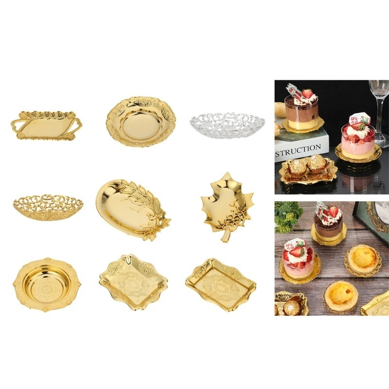 Omg 黃金收納托盤銀蛋糕水果盤首飾展示塑料托盤派對盤裝飾品醬汁