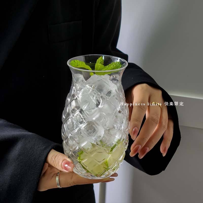 現貨- 網紅冰美式鳳梨雞尾酒杯 創意浮雕雞尾酒杯果汁玻璃杯調酒玻璃杯