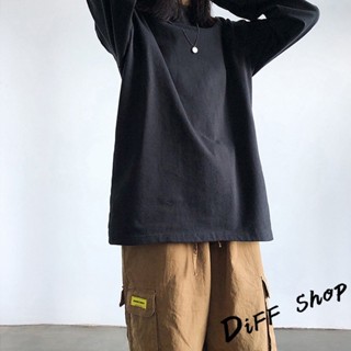 【現貨速發】 【DIFF】韓版寬鬆素色薄款打底長袖上衣 女裝 衣服 寬鬆上衣 顯瘦上衣 長袖t恤 冬裝 素T 素色【W3