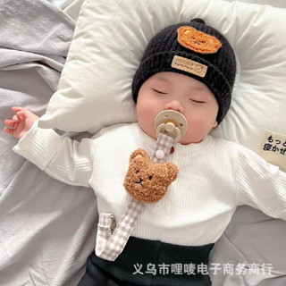 【LEBABY】INS 韓系 可愛 立體 小熊 格子 嬰兒 奶嘴 鏈 奶嘴 夾子 防掉鏈 防掉繩 防丟繩