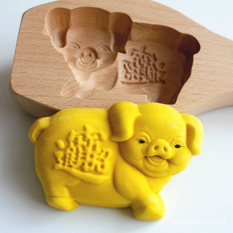 小豬立體兒童饅頭包子模具卡通動物可愛麵食豆沙包木質烘焙工具