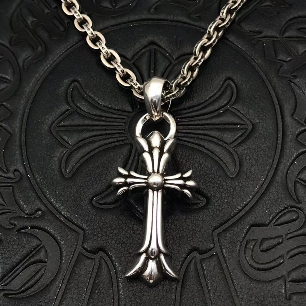 CH項鍊/925銀中號水滴雙層雙環十字架毛衣鏈