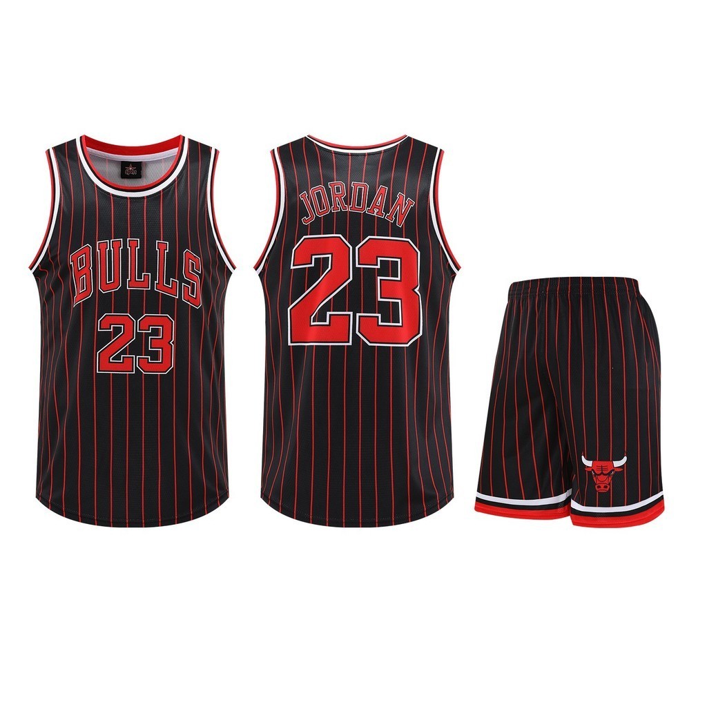 公牛隊23號Jordan球衣套裝 籃球服兩件套 復古條紋 背心+短褲 訓練服