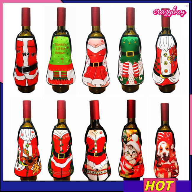 瘋狂聖誕家居聖誕老人酒瓶圍裙雪人長襪禮品架聖誕諾埃爾納維達裝飾新年 2020