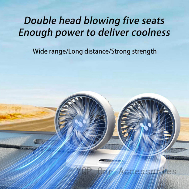 12v-24v 雙頭汽車風扇 360 度旋轉可折疊靜音風扇汽車後座 3 速可調迷你 Usb 風扇