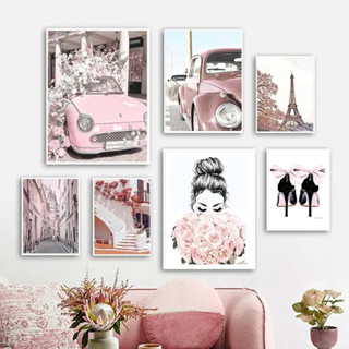 北歐奢華粉色花朵家居裝飾海報帆布畫女士性感客廳牆畫
