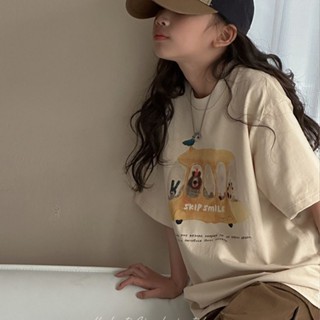 Smile Kids 女童短袖 臺灣出貨 韓國女童夏裝T恤兒童短袖上衣洋氣新款女大童寬鬆衣服春夏款童裝t