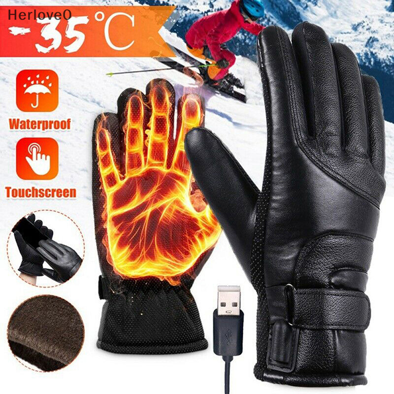 Herlove 電熱手套可充電 USB 暖手器 Heag 手套冬季摩托車保暖觸摸屏自行車手套防水 TW