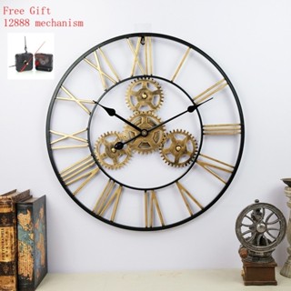 clock壁鐘創意 齒輪鐵藝仿古掛鐘 歐式 靜音美式