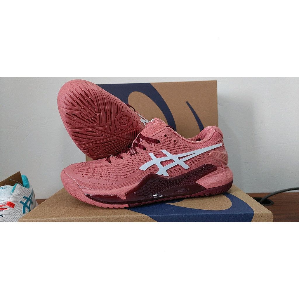 KVCO ASICS GEL-RESOLUTION 9 男女透氣專業球鞋運動休閒緩震網球鞋 暗紅色EUR39-46
