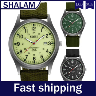Ping 男士編織尼龍錶帶阿拉伯數字錶盤日曆模擬石英腕錶