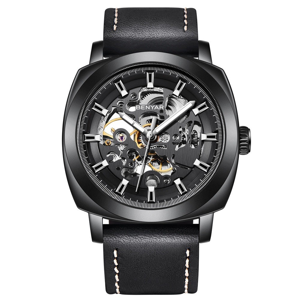 新款鏤空方形機械錶全自動時尚經典男士防水手錶禮物時尚休閒