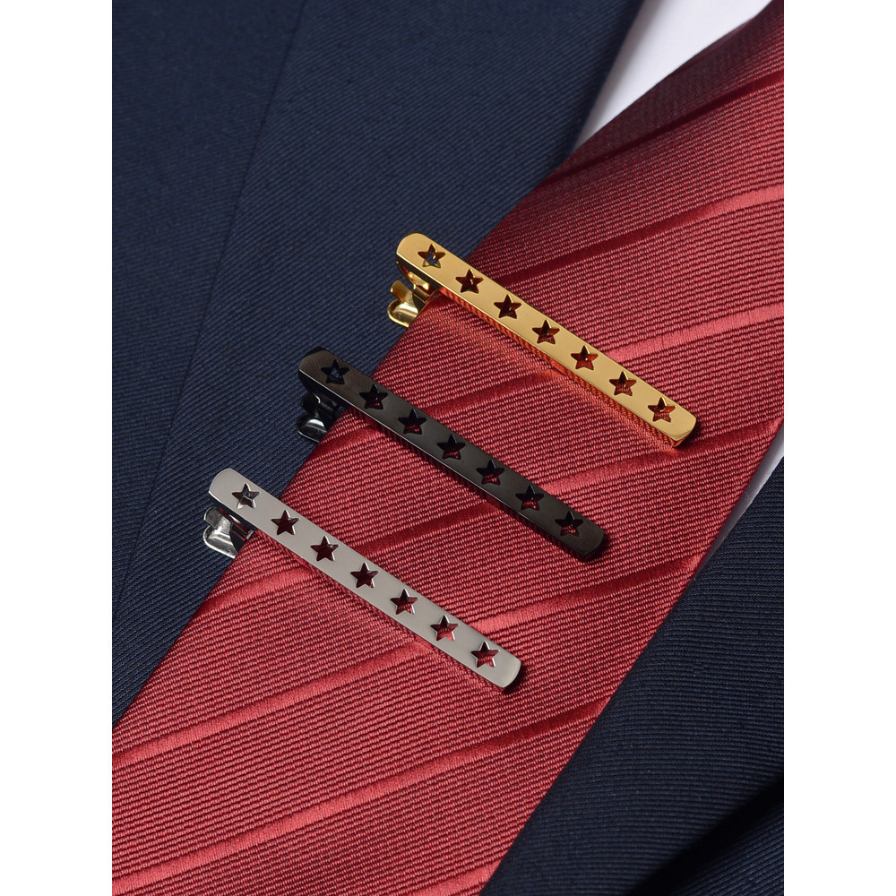 鏤空五角星造型銀色金色黑領帶夾男士商務正裝領帶伴侶男女別針潮