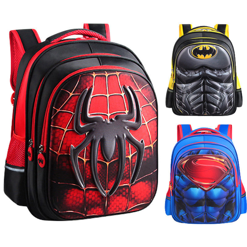 小學生卡通書包男童雙肩背包幼兒包超人款3D立體硬殼蜘蛛俠蝙蝠俠