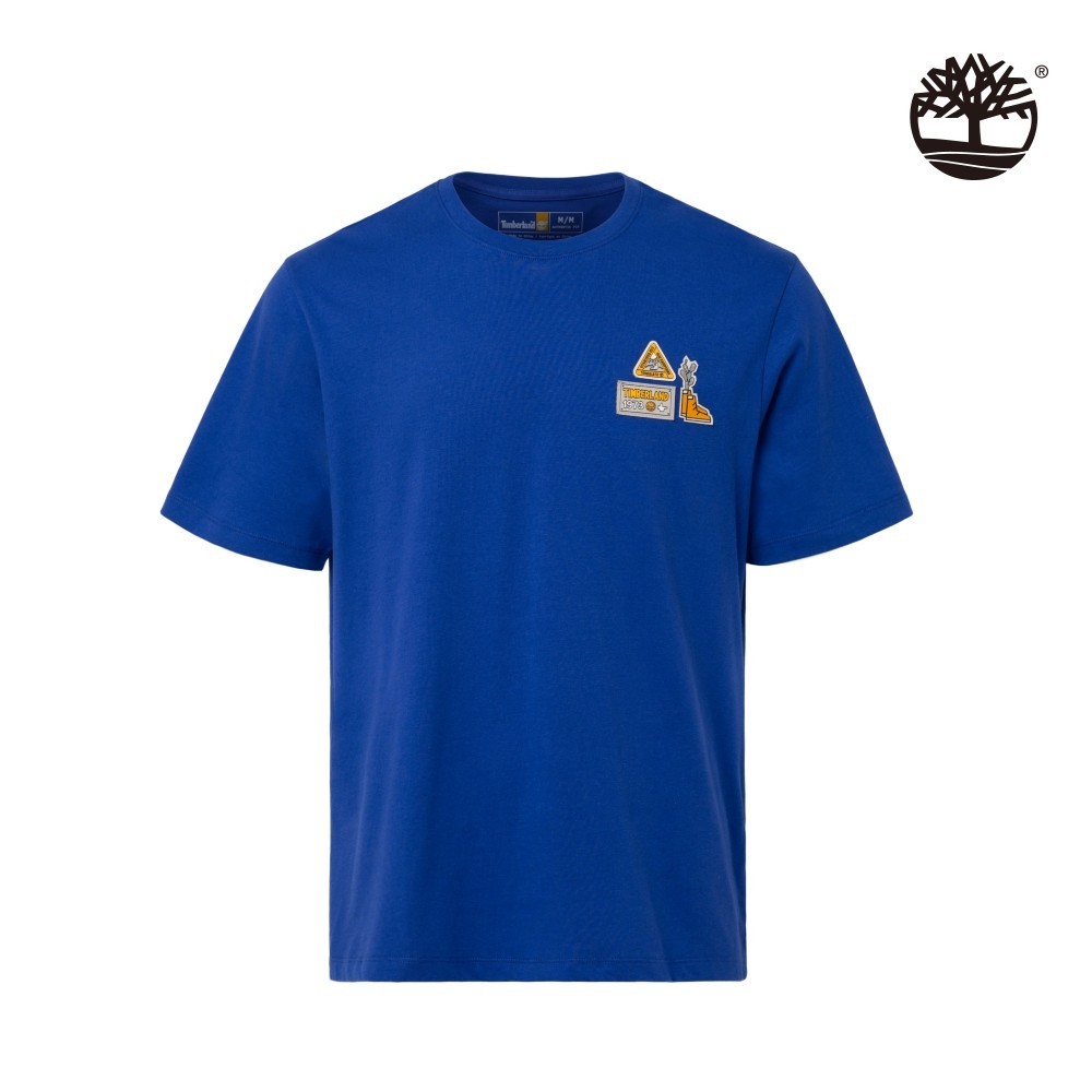 Timberland 中性亮藍色徽章圖案短袖T恤|A6EC9G58