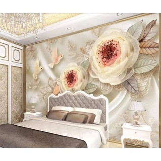 定制壁紙,鳥,花,蕾絲3d圖案,自粘,豪華,用於客廳裝飾,電視背景