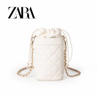 ZARA 新款包包女菱格金鍊抽繩水桶包手機包