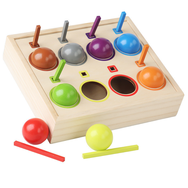 木製彩虹分類球 早教精細動作玩具 手眼協調訓練玩具 益智啟蒙玩具