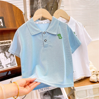 QINN 兒童男嬰夏季帥氣短袖 Polo T 恤卡通恐龍印花上衣 T 恤 T 恤酷兒童男孩 T 恤衣服潮流服裝 0-8