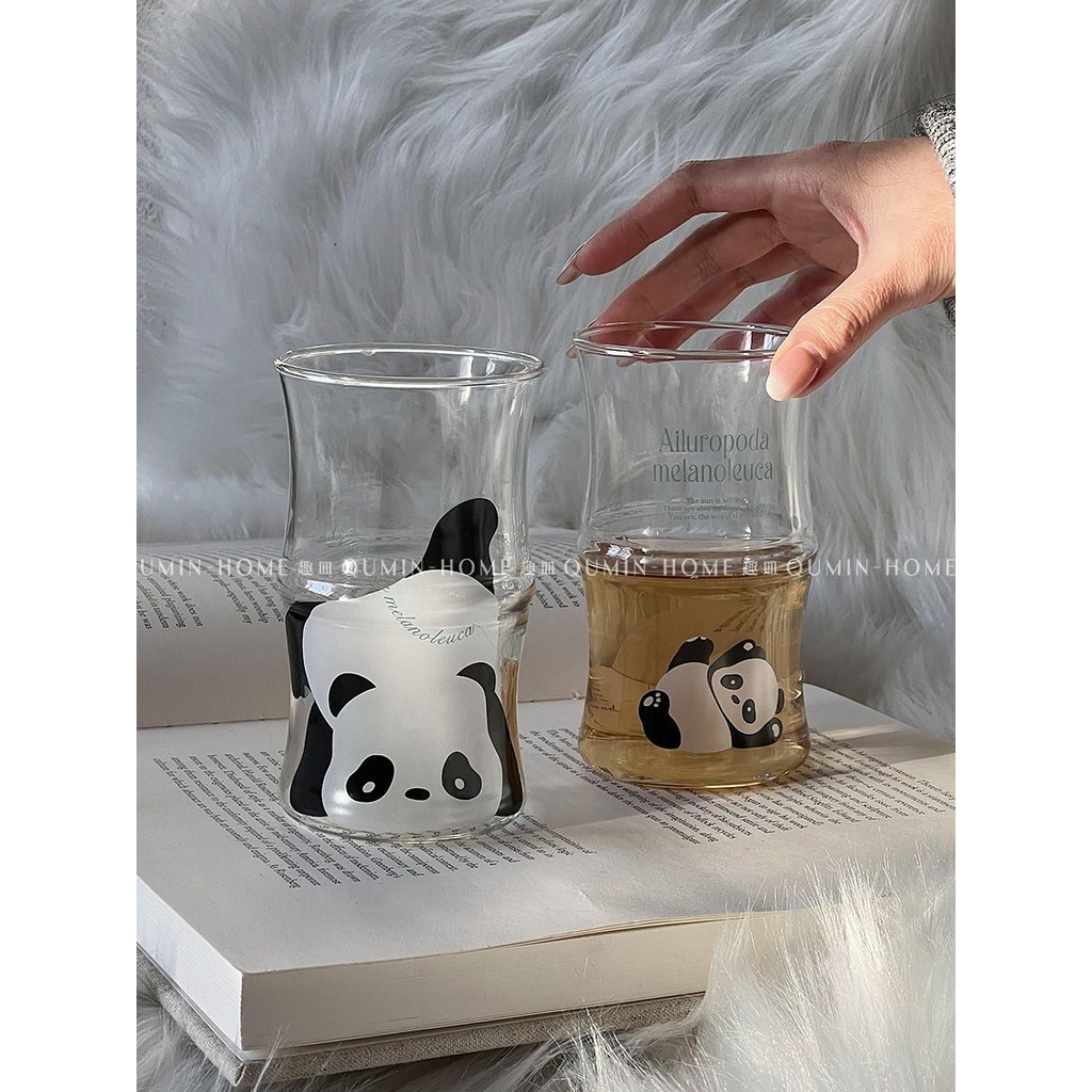 【台灣熱銷】Qumin 創意透明可愛大熊貓玻璃杯 家用辦公室高顏值水杯 咖啡牛奶杯