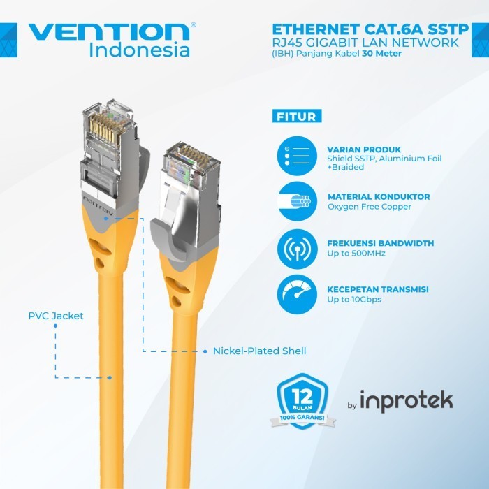 Vention 30M LAN 電纜千兆以太網 RJ45 Cat6a SSTP S-FTP IBH 黃色