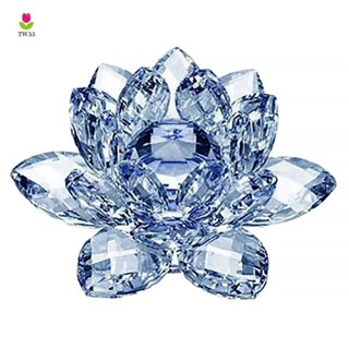 藍色水晶花飾水晶蓮花室內裝飾水晶玻璃蓮花擺件創意(小)