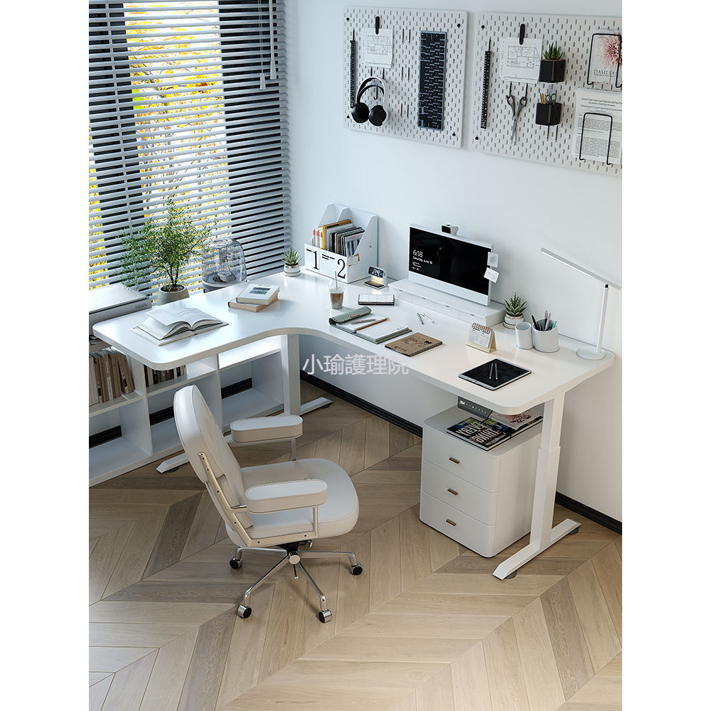 簡約白色實木電動辦公桌智慧電腦桌家用大桌面訂製轉角升降書桌